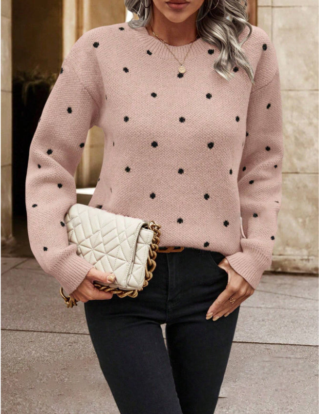 Womens Polka Dot Sweater, Casual Soft Knit with Round Neck – Elegant and Versatile for All Seasons 10