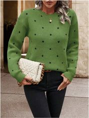 Womens Polka Dot Sweater, Casual Soft Knit with Round Neck – Elegant and Versatile for All Seasons 7