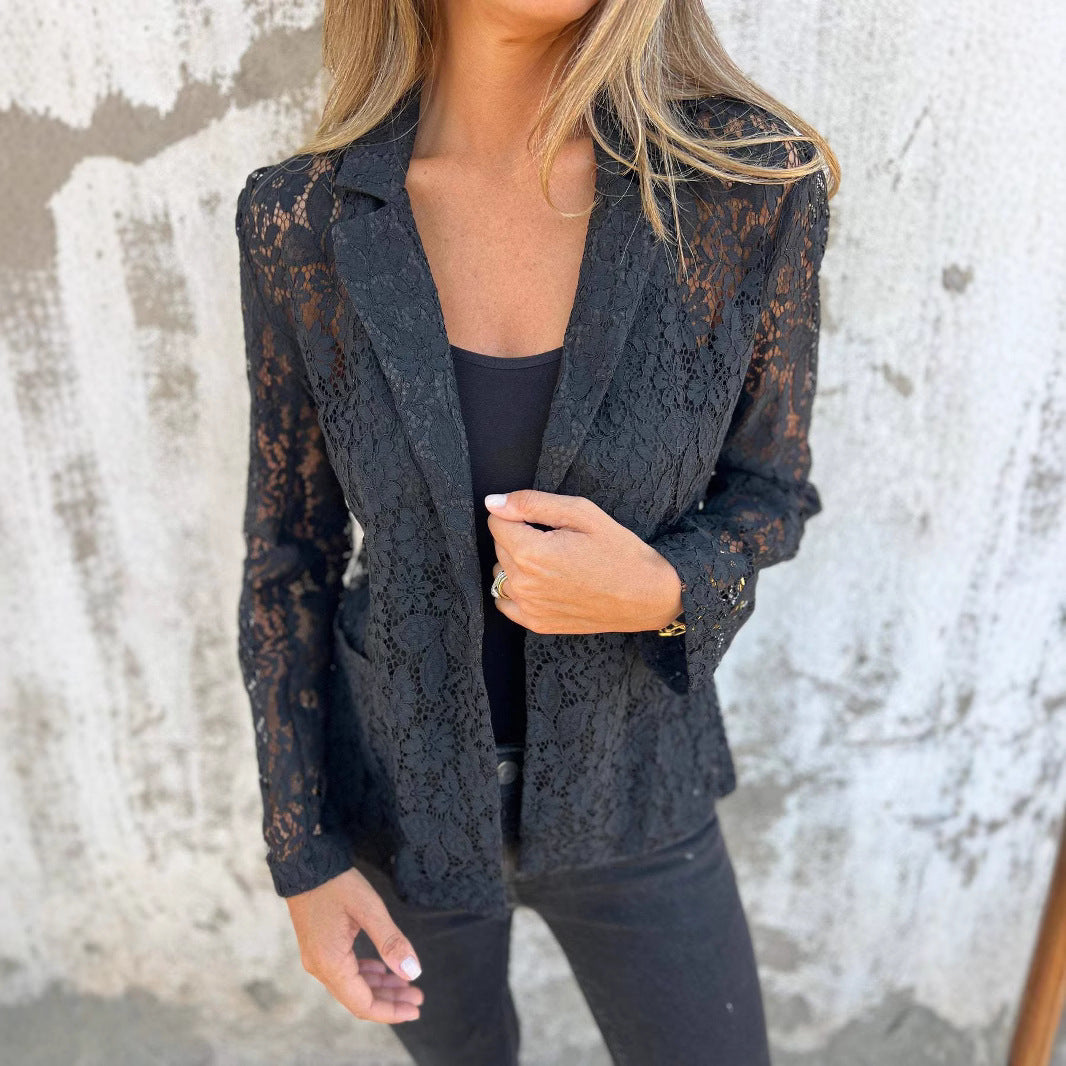 Womens Elegant Lace Blazer Shirt Stylish Fit 1