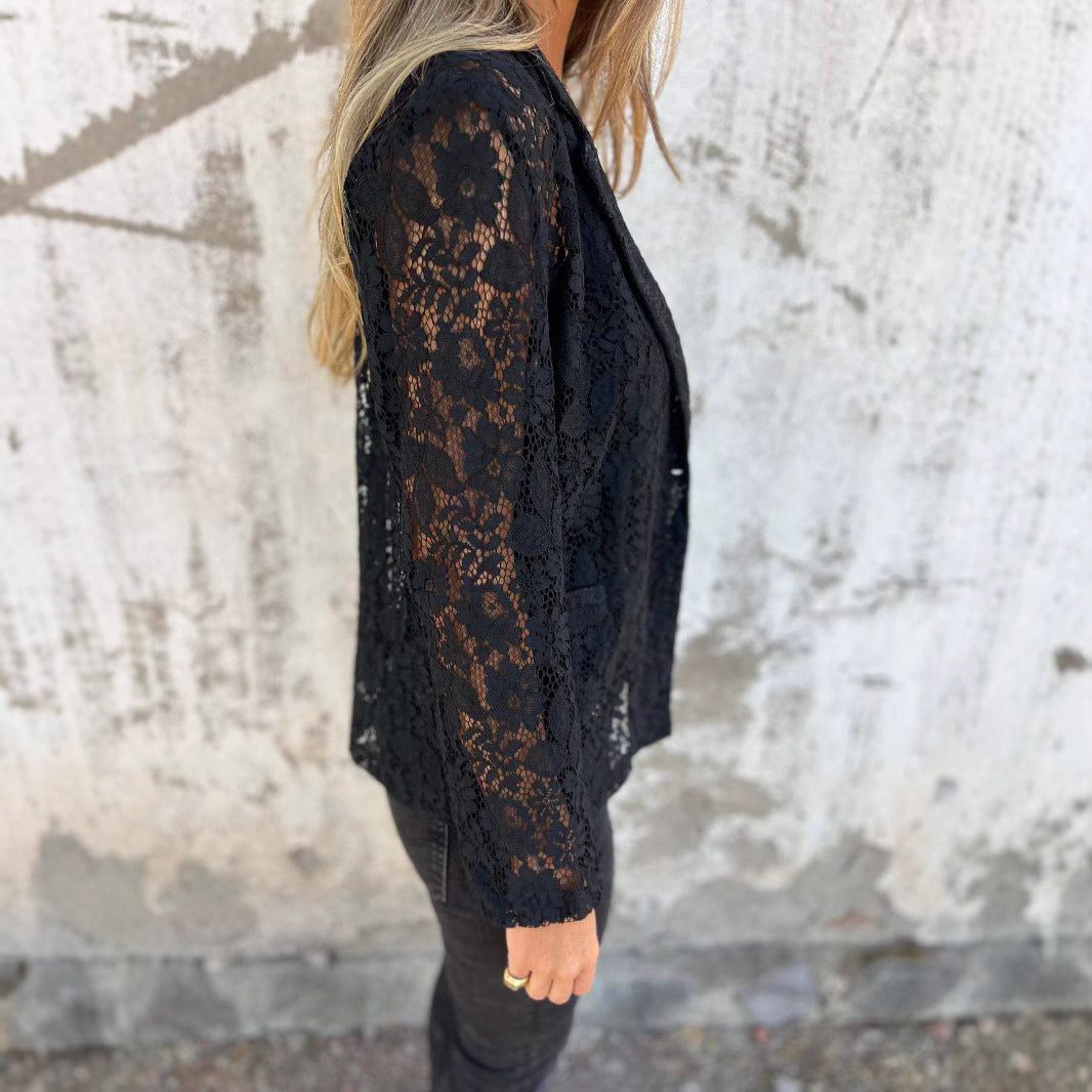 Womens Elegant Lace Blazer Shirt Stylish Fit 5