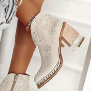 Womens Elegant High Heel Boots with Embroidery and Transparent Heel Synthetic 3