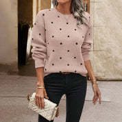 Womens Polka Dot Sweater, Casual Soft Knit with Round Neck – Elegant and Versatile for All Seasons 2