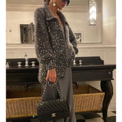 Womens Oversized Sequin Zip-Up Cardigan Sweater Thick Fabric for Casual Wear 7