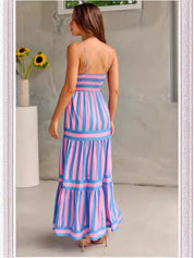 Womens Striped Maxi Dress - Lightweight Summer Dress with Wrap Style and Tied Belt for Casual Outings 2
