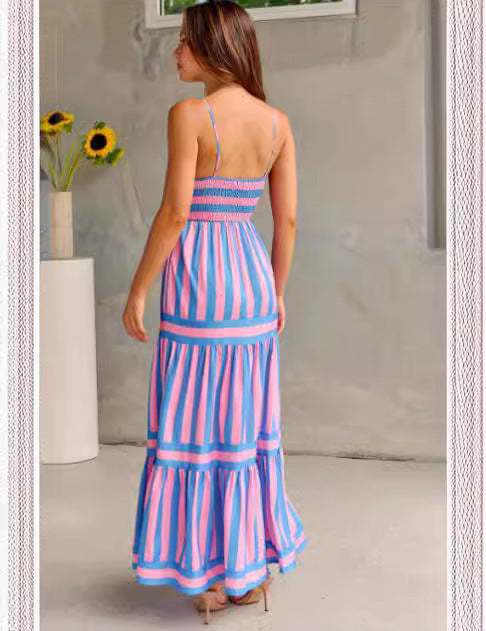 Womens Striped Maxi Dress - Lightweight Summer Dress with Wrap Style and Tied Belt for Casual Outings 2