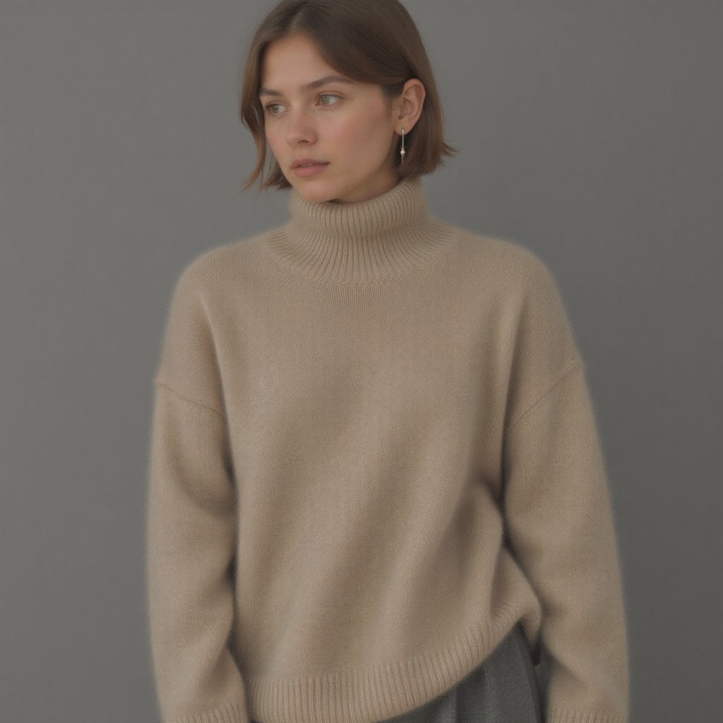 Womens Oversized Cashmere Turtleneck Sweater - Comfortable Knit for Everyday Style 14