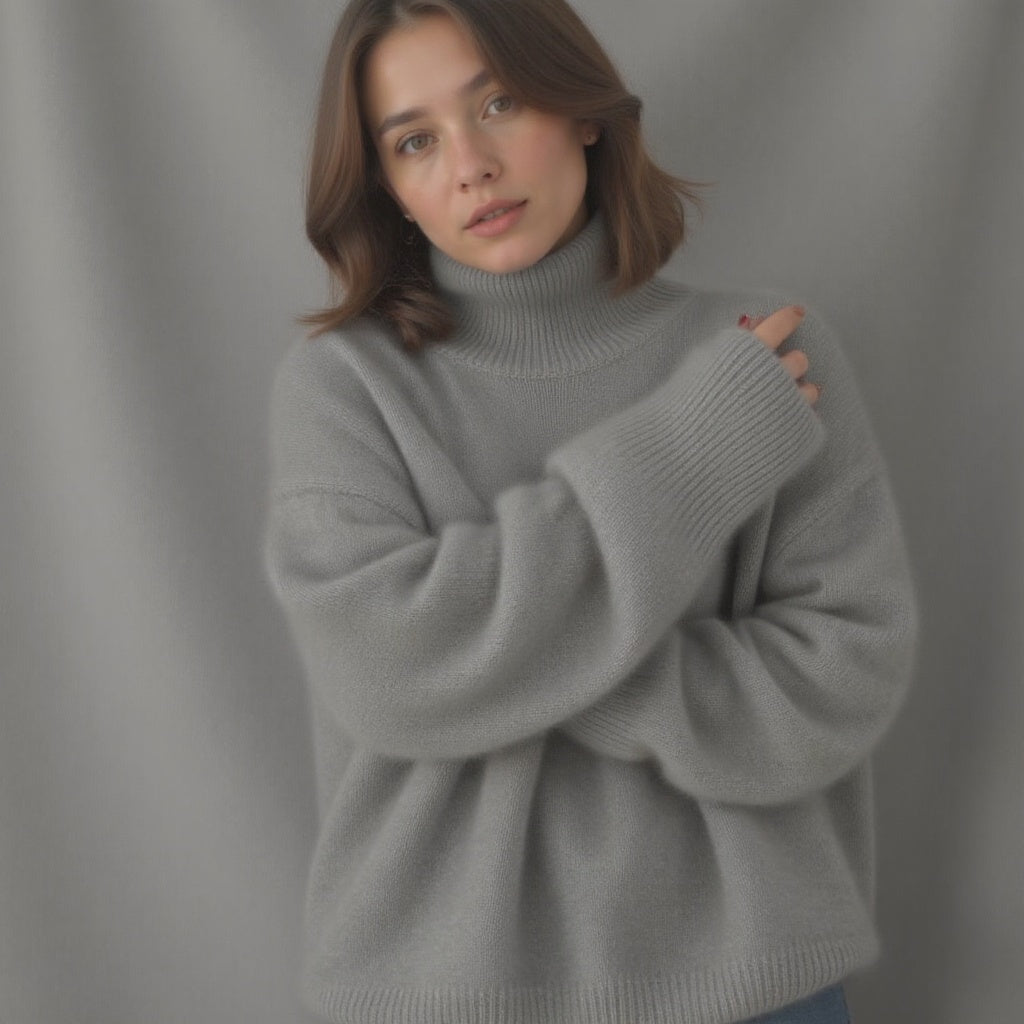 Womens Oversized Cashmere Turtleneck Sweater - Comfortable Knit for Everyday Style 6