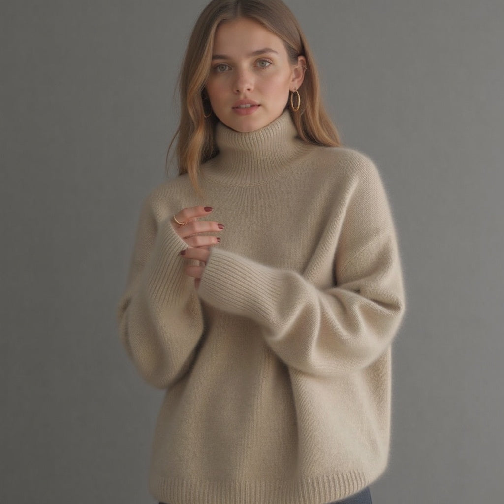 Womens Oversized Cashmere Turtleneck Sweater - Comfortable Knit for Everyday Style 1